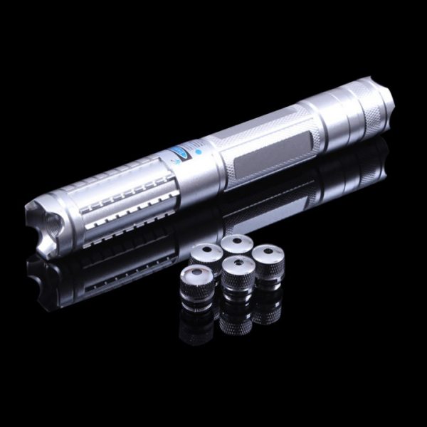 Strong Powerful 2000mW Blue Laser Pointer Burns Match 5 in 1 Silver Flashlight